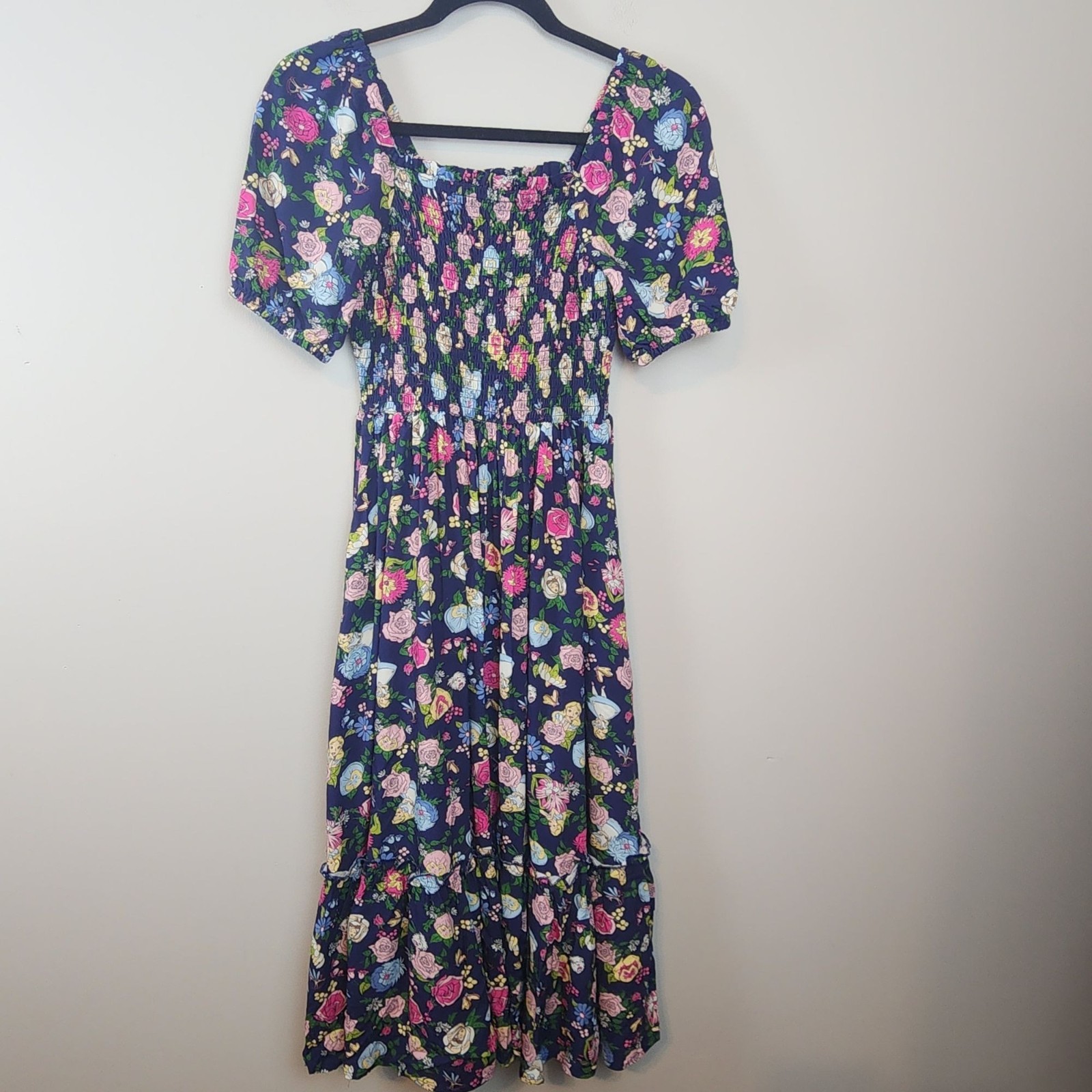 Disney x Ashley Eckstein Alice in Wonderland Print Smocked Midi Dress XS New