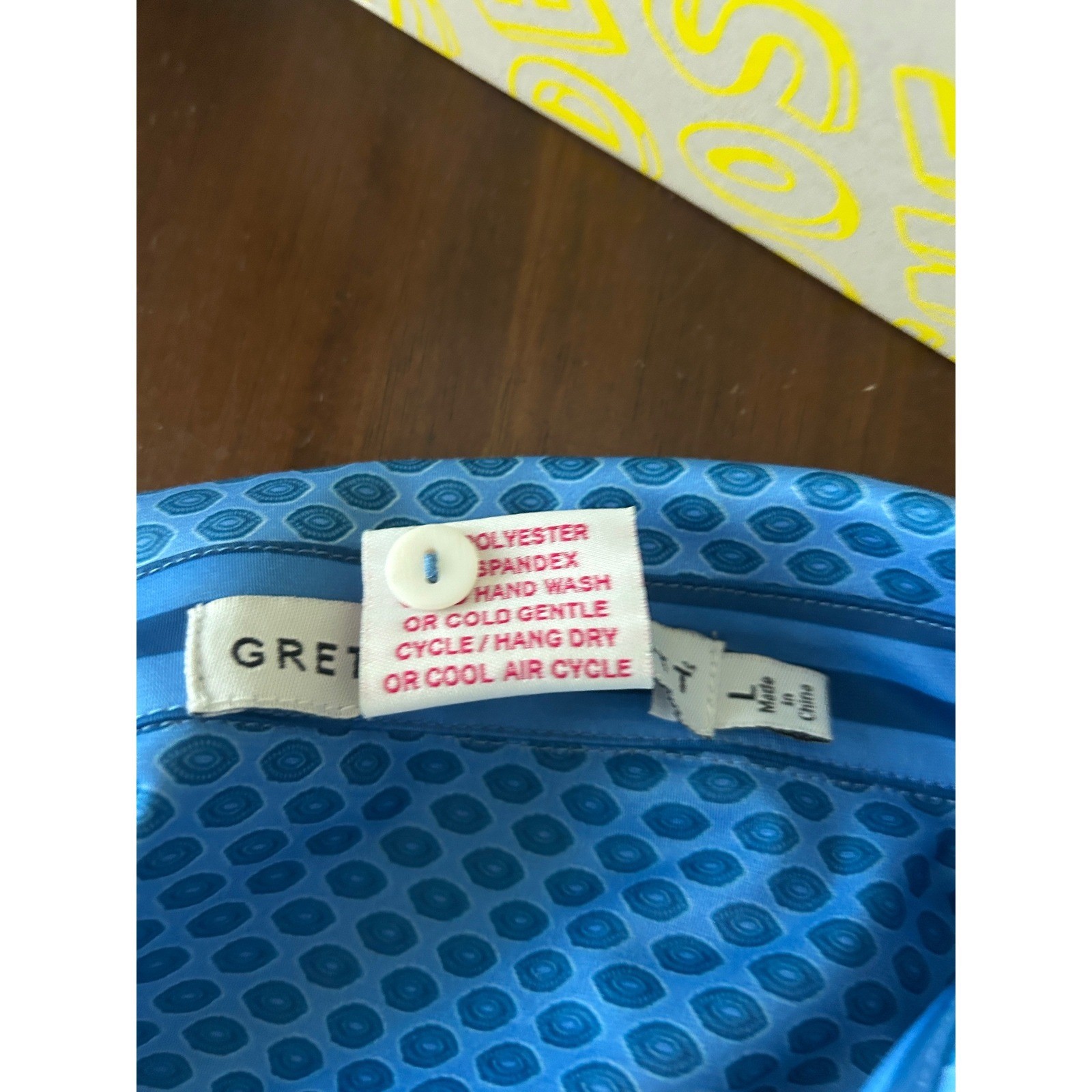 Gretchen Scott Blue White Geometric Tile Print Shift Dress 3/4 Sleeve Size Large