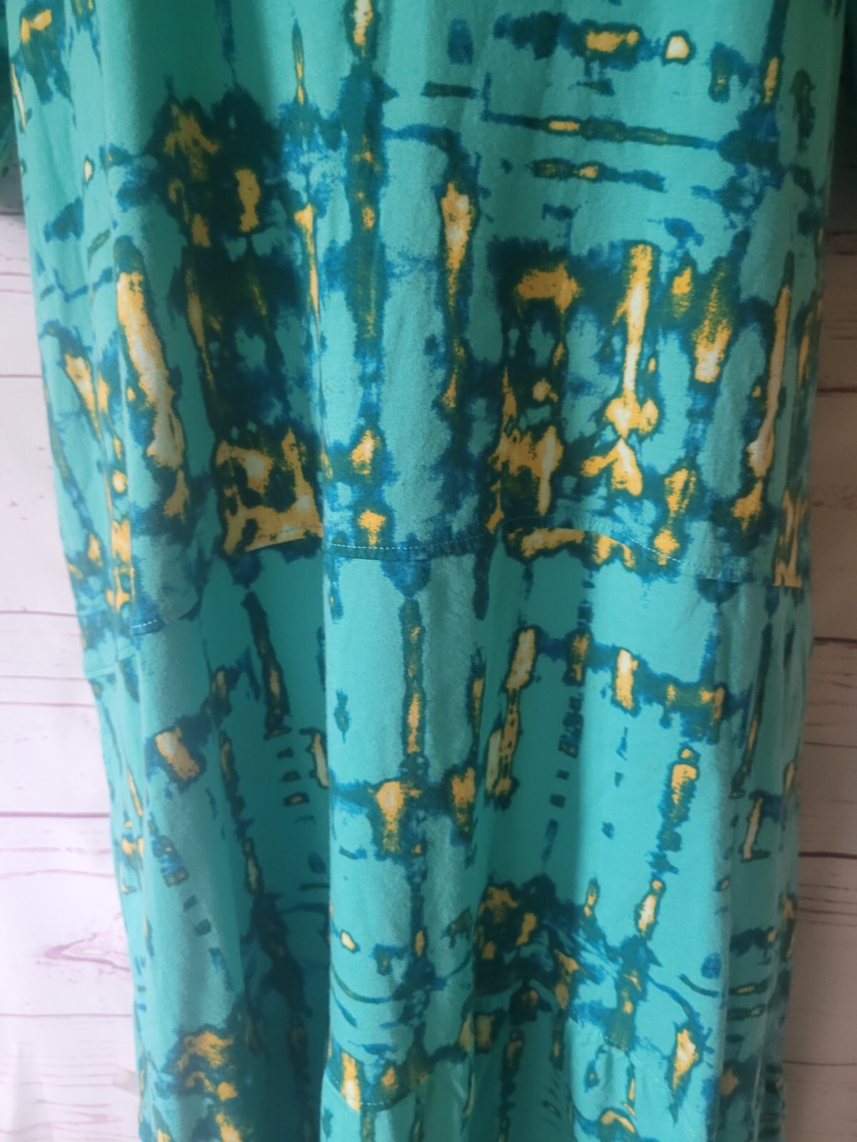 LOGO by Lori Goldstein Regular Teal Yellow Tie-Dye Tiered Dress XL Stretch
