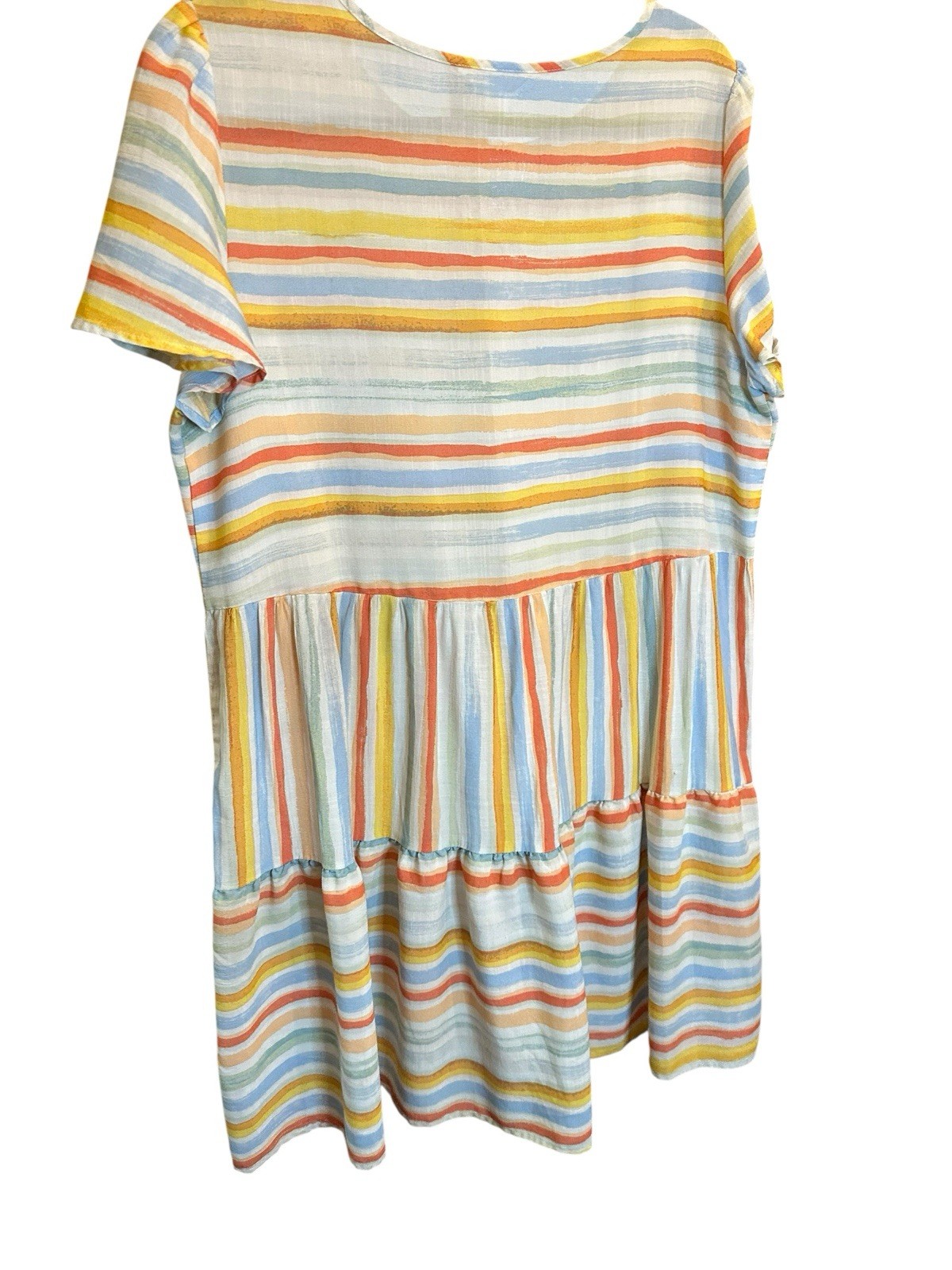 Time and Tru Womens Rayon/Cotton Tiered Dress Short Sleeves Colorful Stripes L