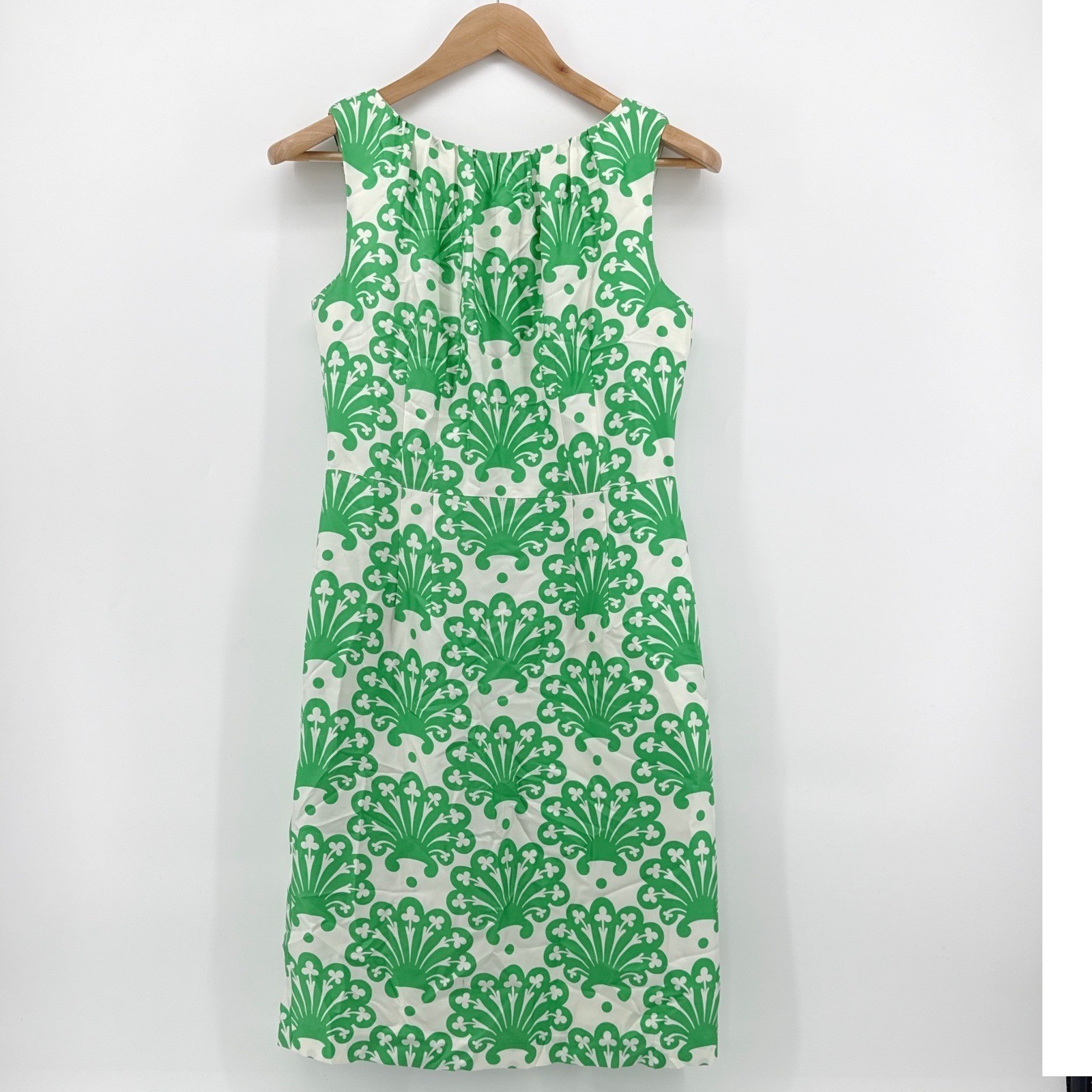 Milly of New York Green White Silk Shell Print Sheath Dress Size 6 Sleeveless