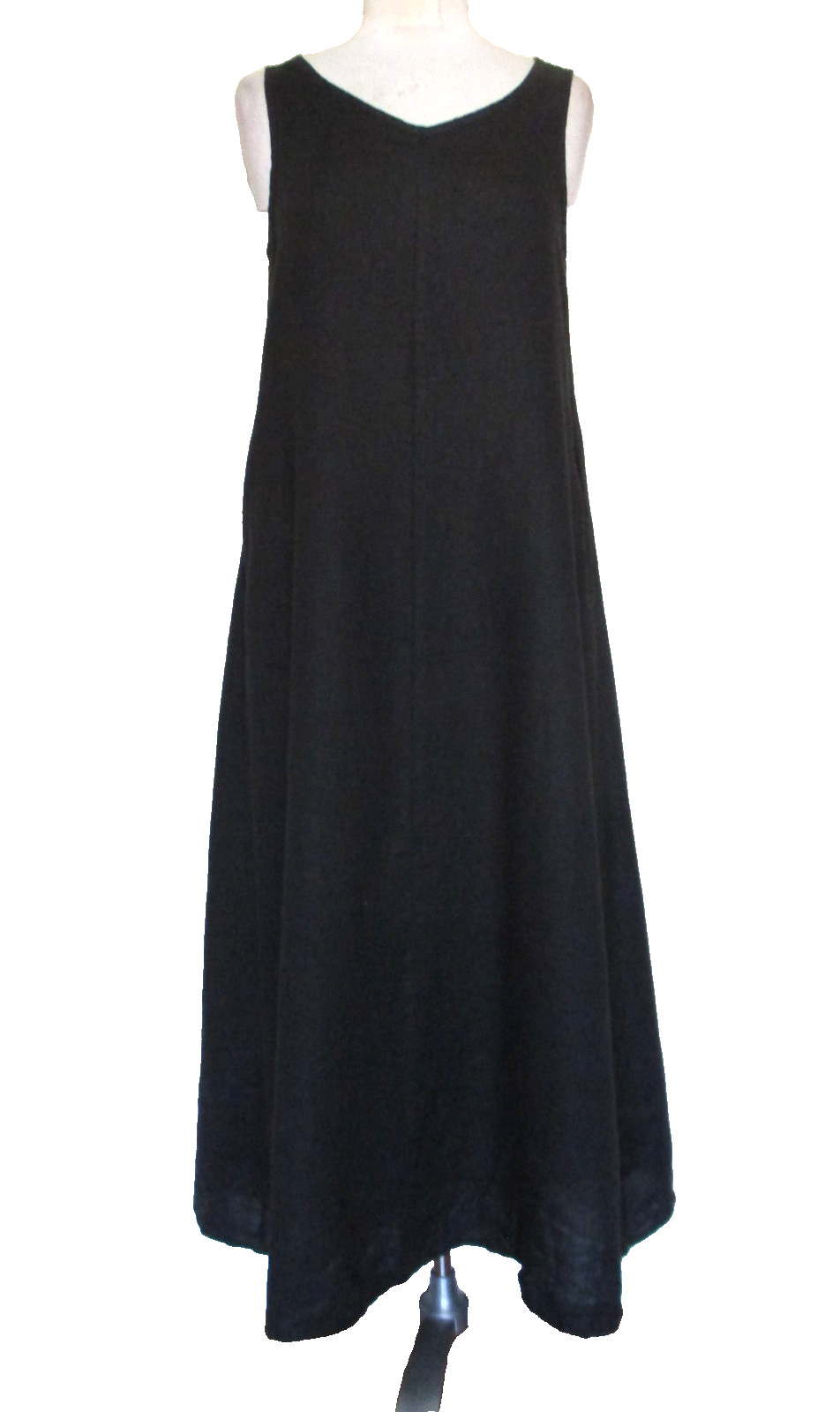 FLAX Women’s Linen Maxi Dress Sleeveless Cottagecore Lagenlook Size P Black
