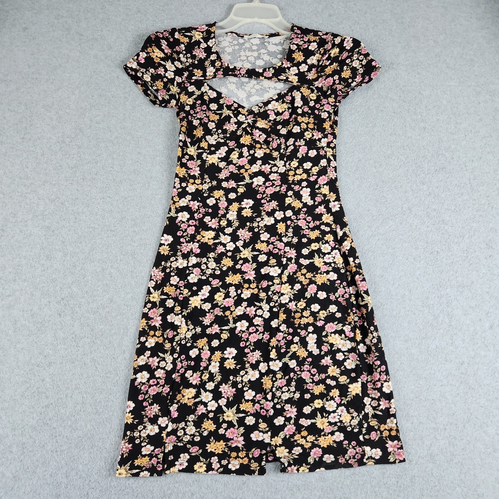 Ultra Flirt Mini Dress Womens Small Black Floral Cutout Detail Short Sleeve