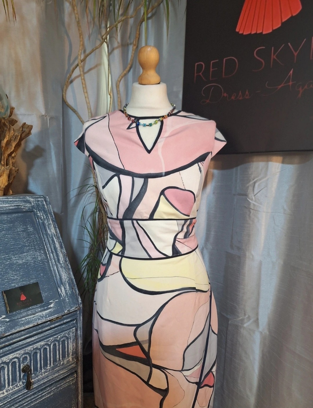 Coast Abstract Print Pencil Dress Pink UK 16 Wedding Cruise Races Holiday VGC