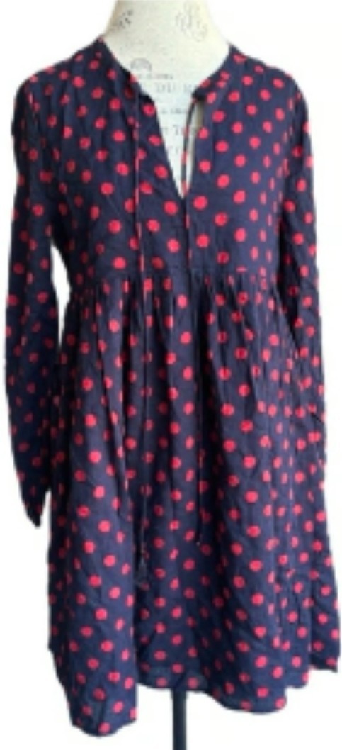 Tulip B NWT Large Navy Red Polka Dot Dress Lined W/ Pockets Tassel Tie