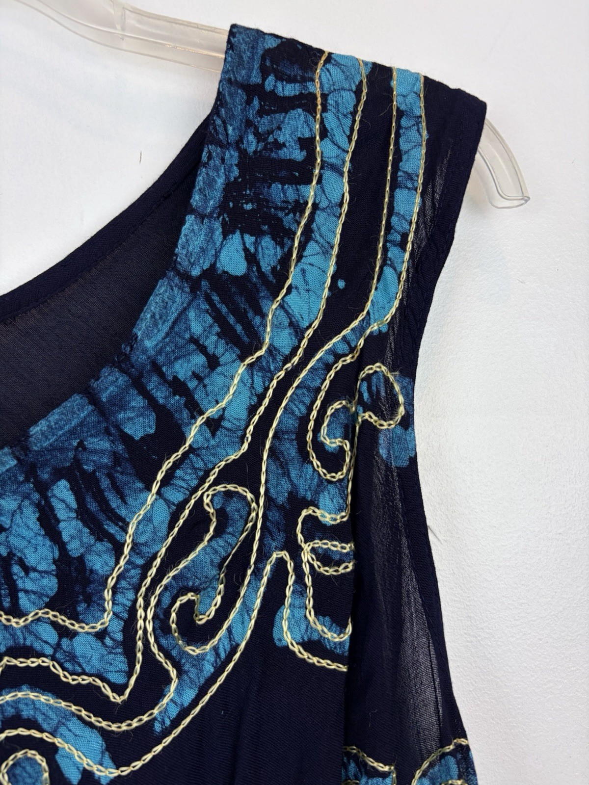 Tie Dye Boho Dress Womens One Size Blue Embroidered Fairy Hippie Midi Festival