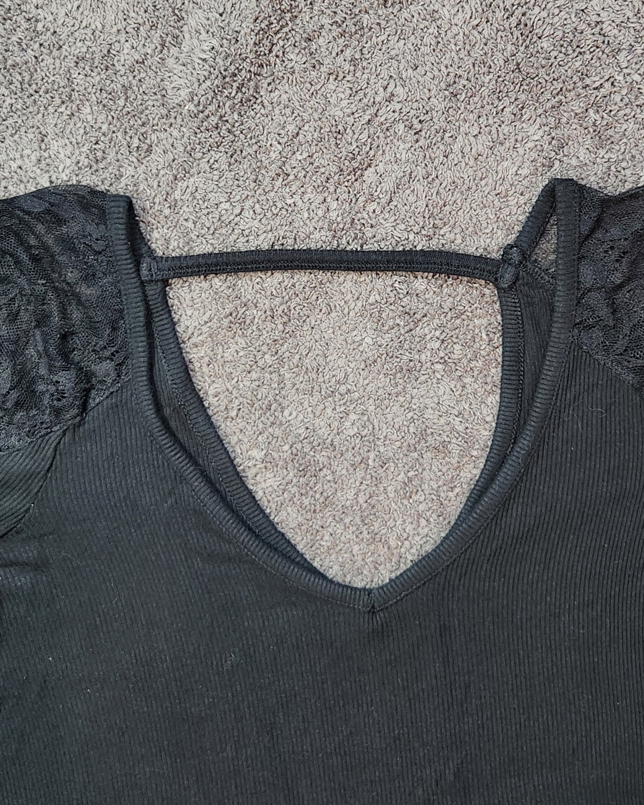 Black American Eagle Outfitters Long Sleeve Dress Lace Shoulders V-Neck Viscose