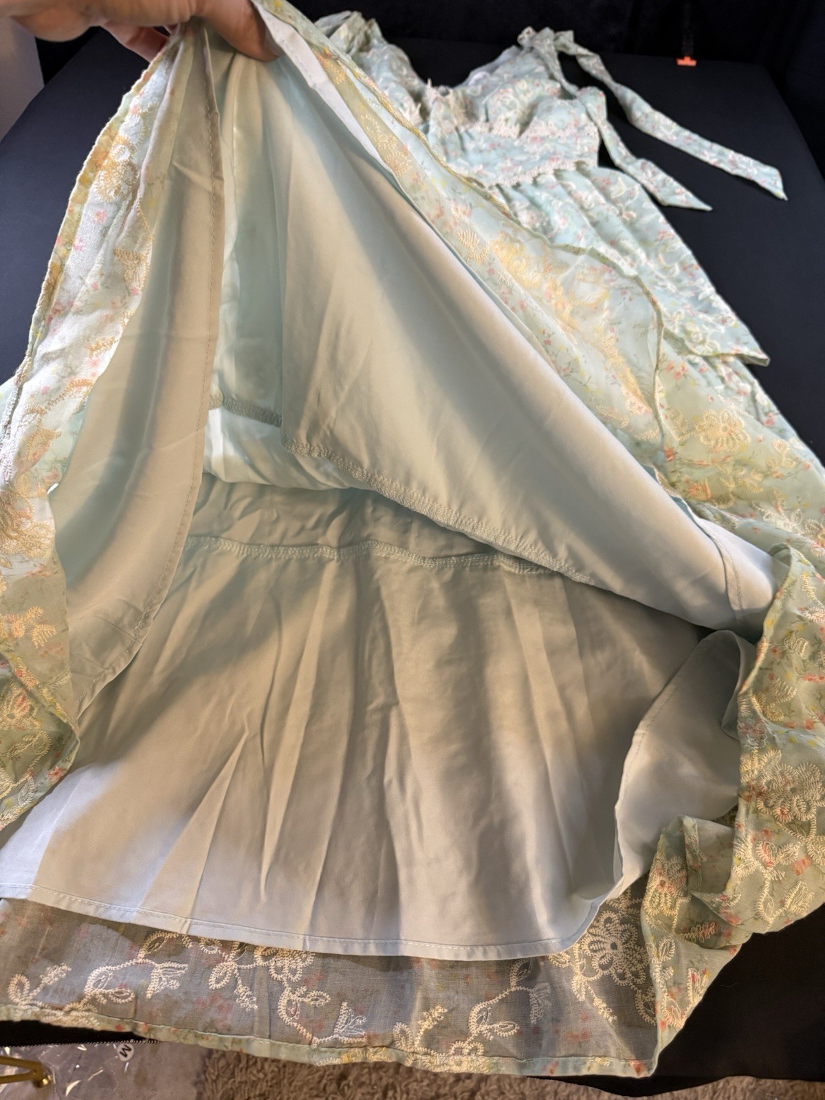 Just Me Mint Green Floral Lace Tiered Midi Dress Size Small Romantic Cottagecore