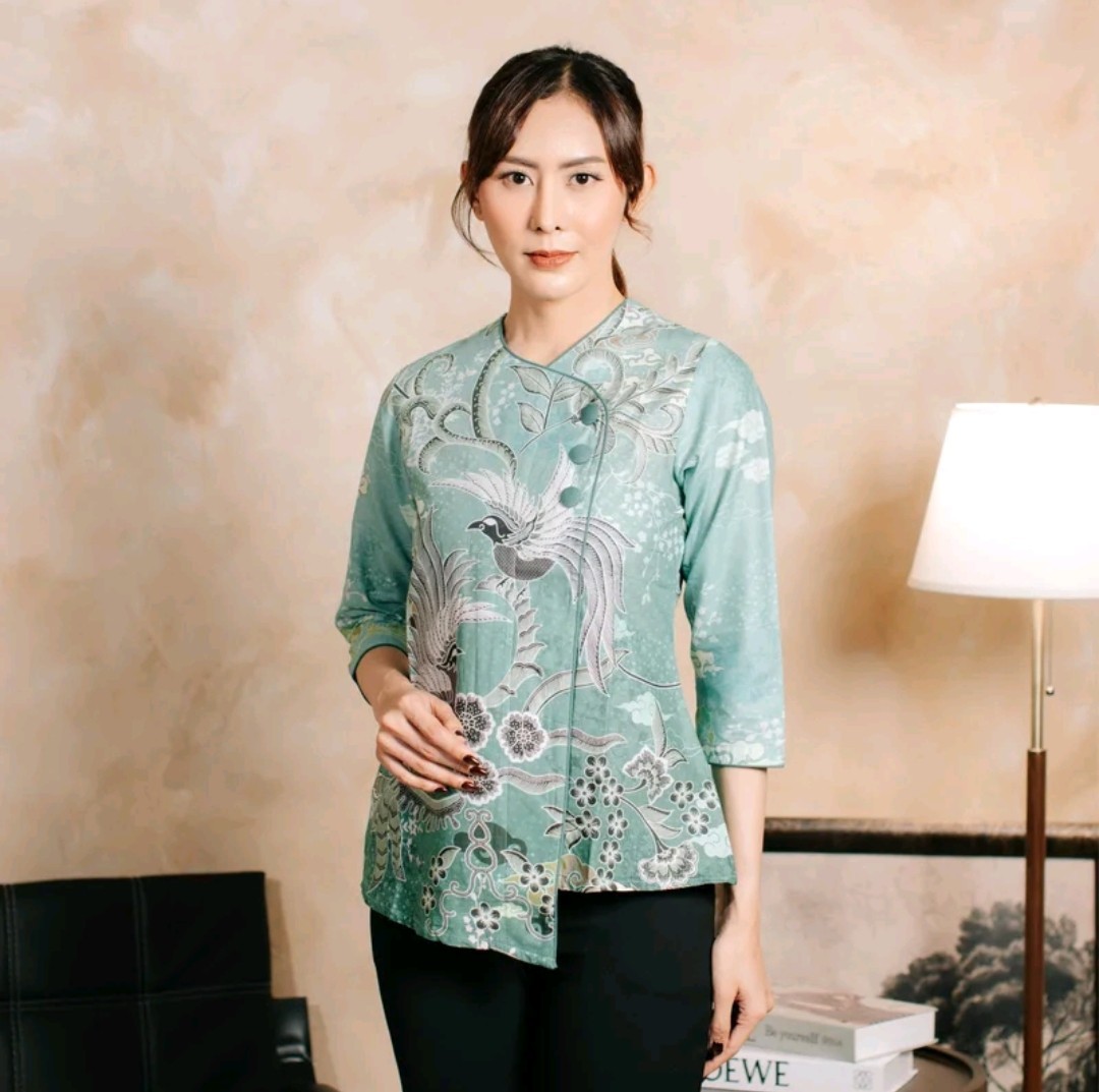 Adyatma Namora Sage Green Blouse Women’s Batik Cotton Digital Print