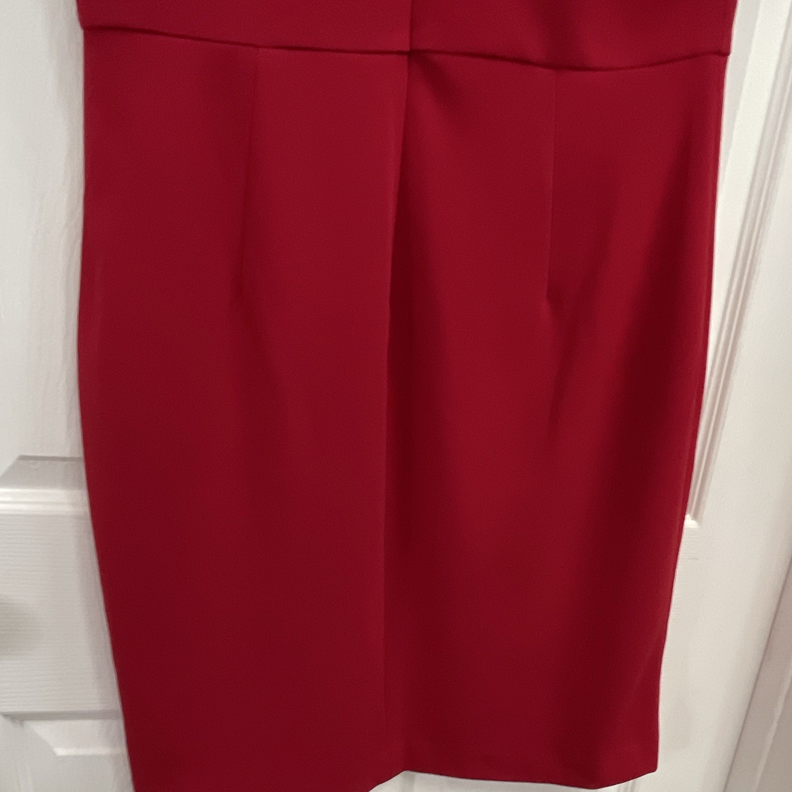 DKNY Women’s – 12 Red Solid V-Neck Flutter Sleeve Zip Knee-Length Sheath Dress