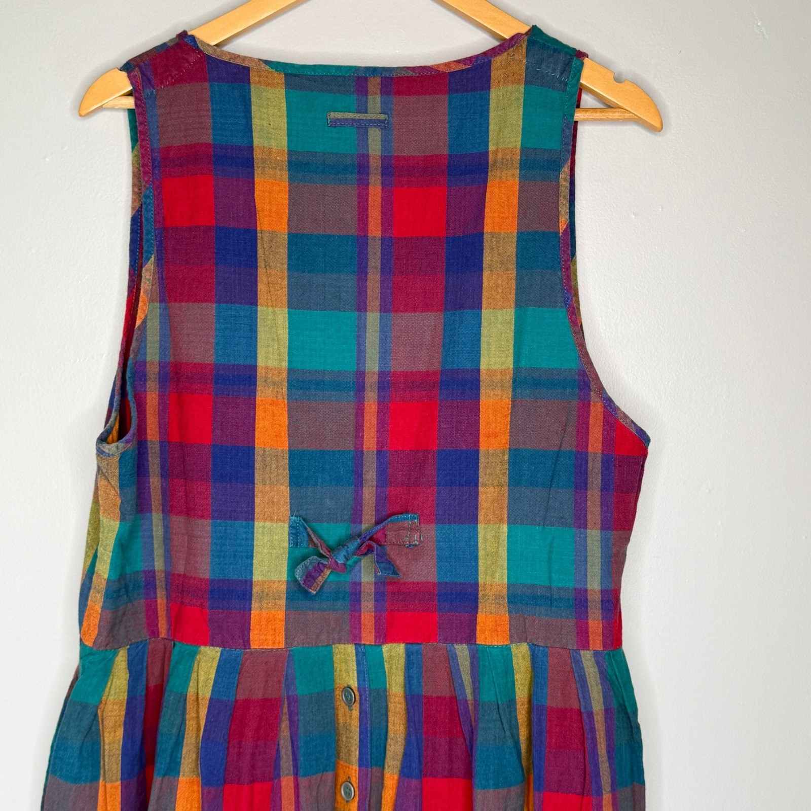 Nouveau Faces L Vintage Plaid Button Front Sleeveless Maxi Dress with Pockets
