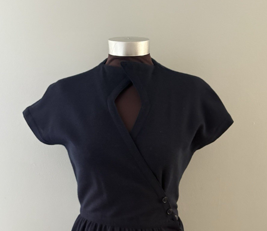 Vintage Adele Simpson Wrap Dress Size 6 Navy Blue Heritage Quiet Luxury Bergdorf