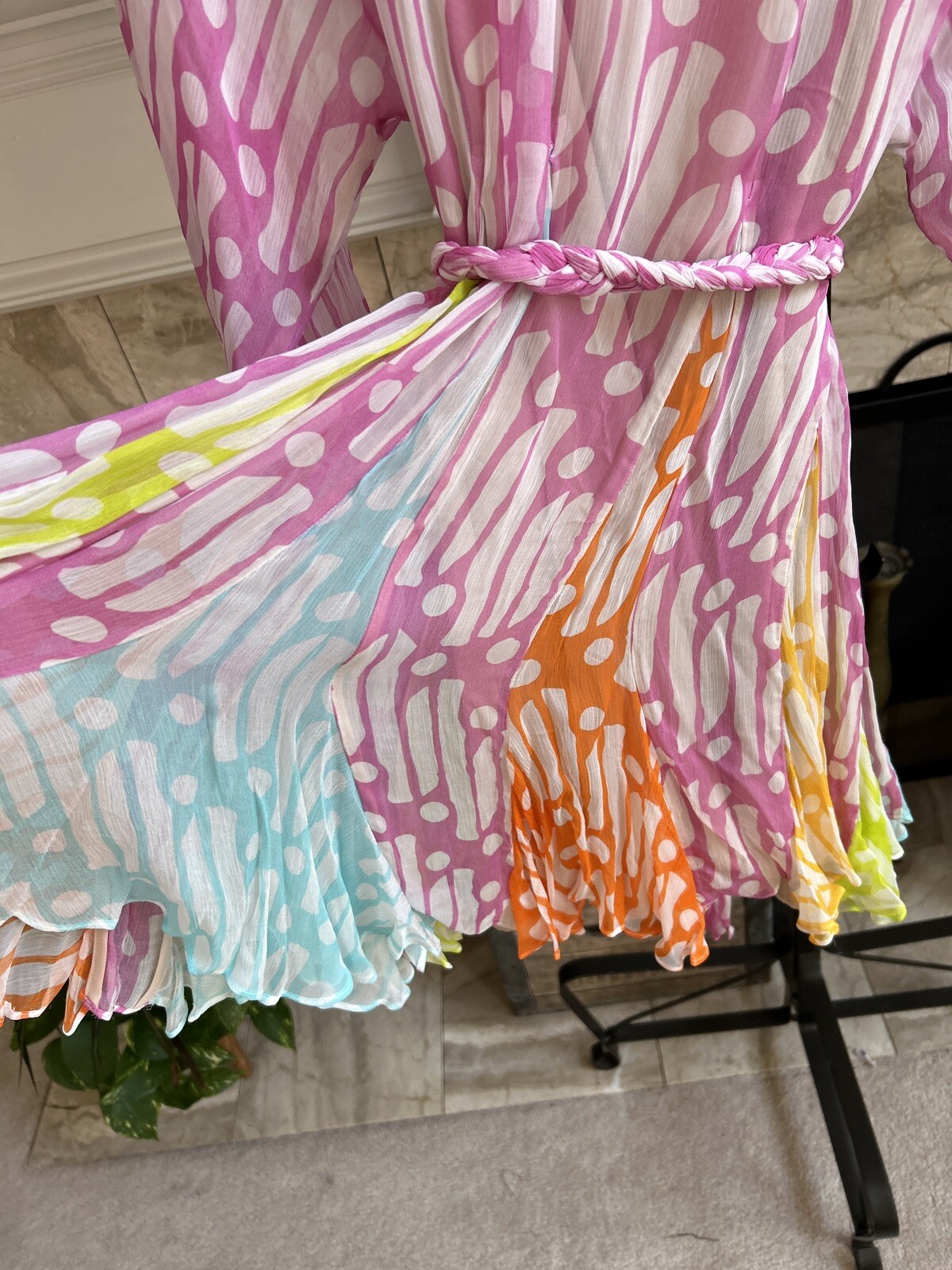 NEW NWT $525 RHODE “Ella” chiffon mini dress in pink multicolor sz M
