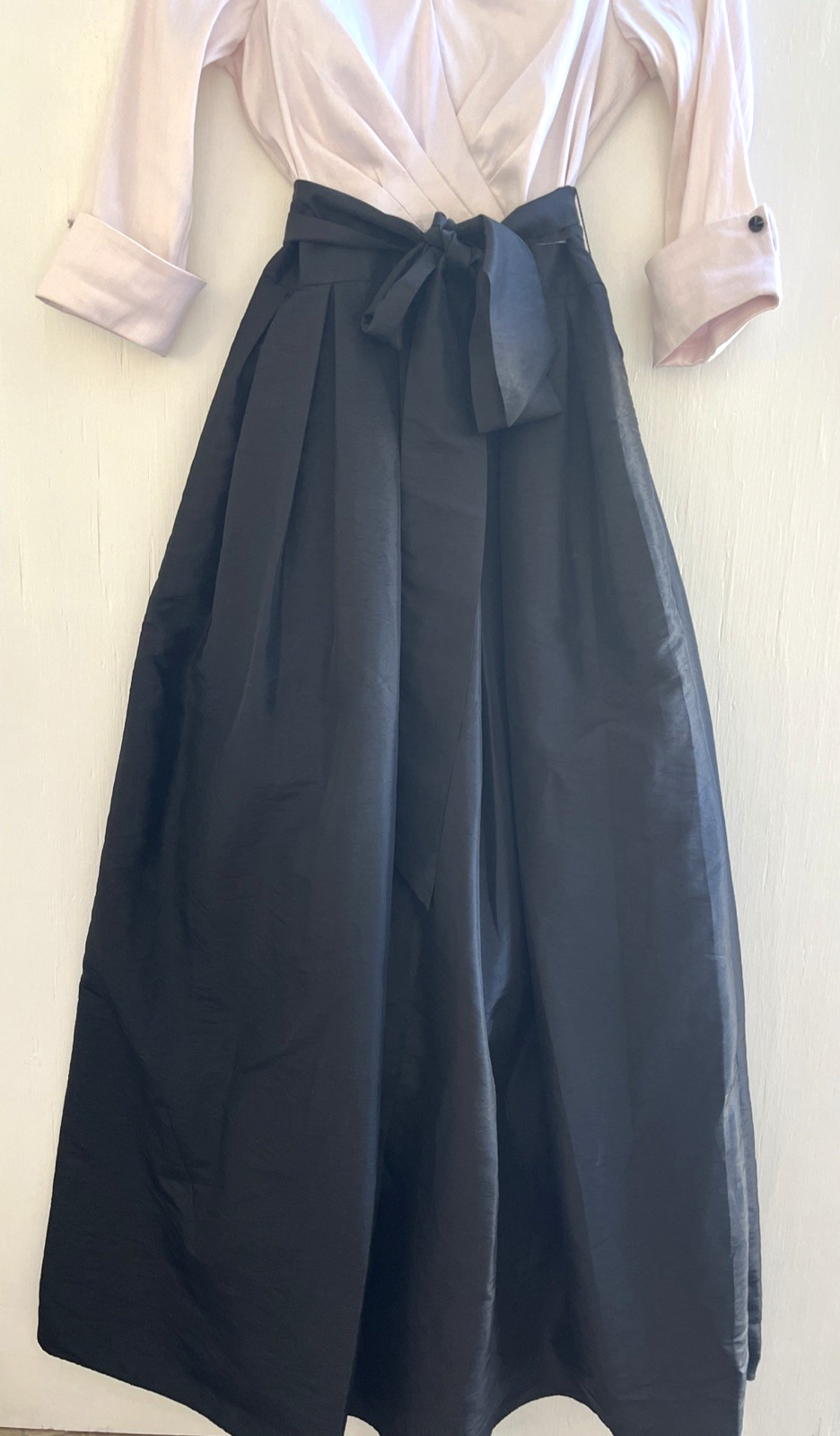 JESSICA HOWARD Pink & Black Taffeta Maxi Dress Sash Tie Waist Evening Gown 6 EUC