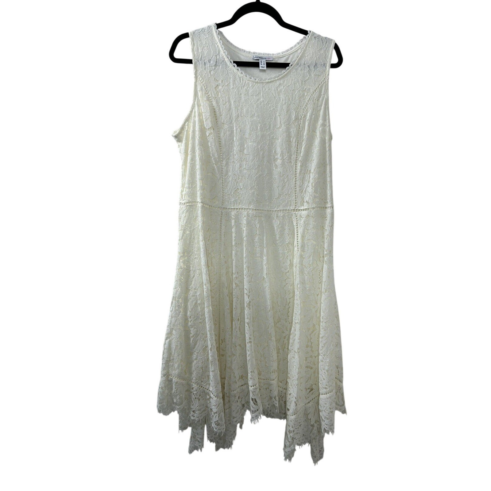Isaac Mizrahi Floral Lace Dress L Cream Sharkbite Hem Boho Romantic Cottagecore