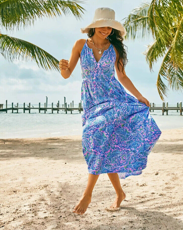 Lilly Pulitzer Maribella Halter Maxi Dress Lilac Rose We Mermaid It Small S NEW