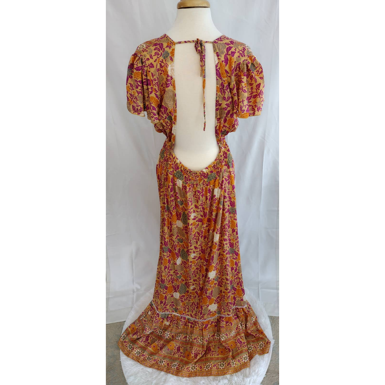 Aura The Label Backless High Split-Front Flutter Sleeve Floral Maxi Dress XL NWT