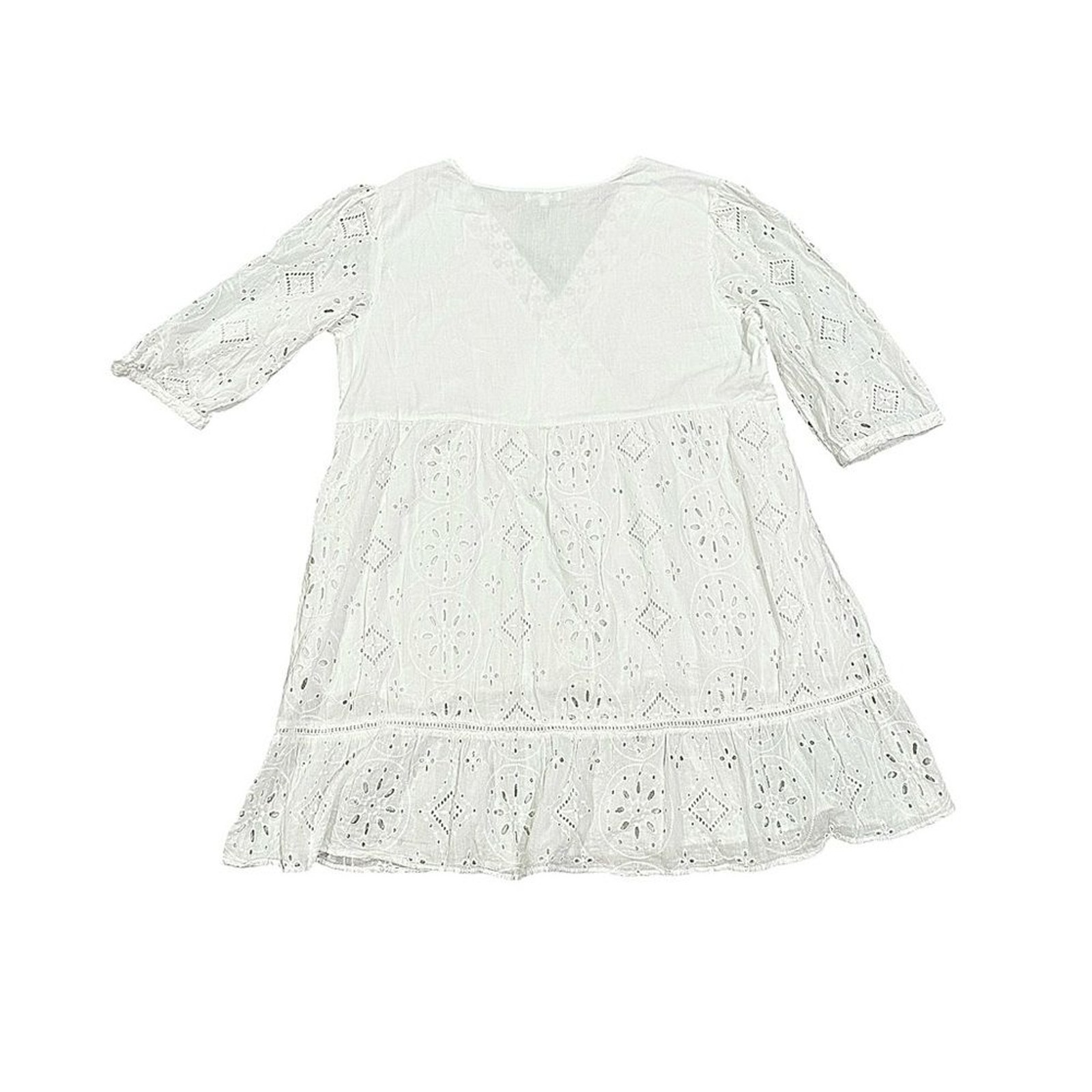 Debbie Katz South Beach Bree Eyelet Swim Coverup White 3/4 Sleeve Dress XL