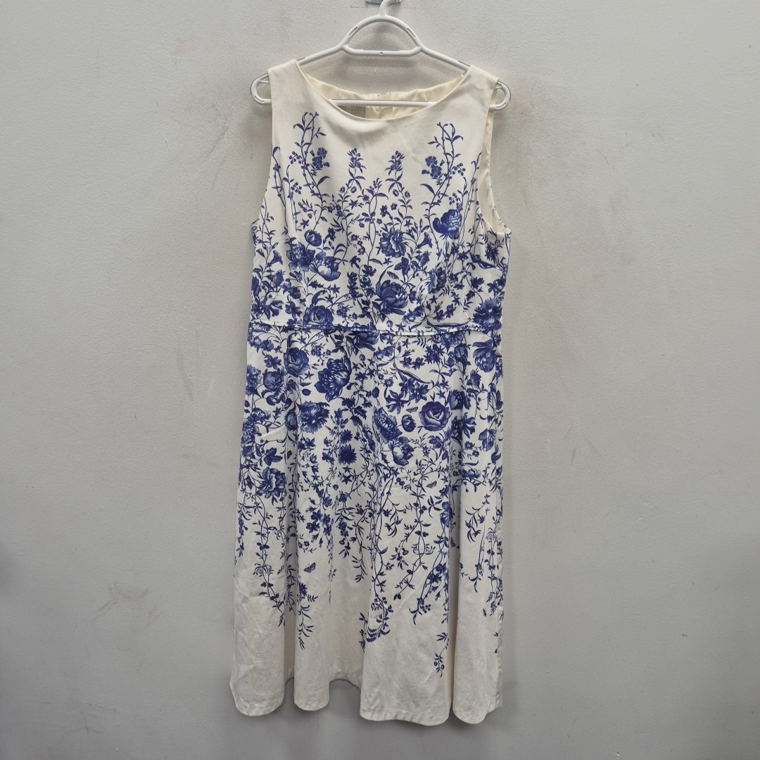 Hobbs Falling Flowers Blue White Floral Sleeveless Wedding Event Dress Uk 16