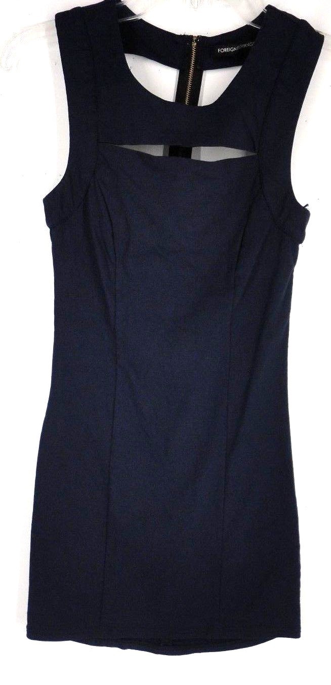 Foreign Exchange Women Bodycon Dress Size M Navy Blue Sleeveless Crew Neck