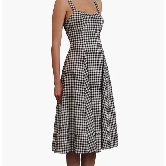 AVEC LES FILLES Fit & Flare Sweetheart Midi Dress Gingham Black & White Size 4