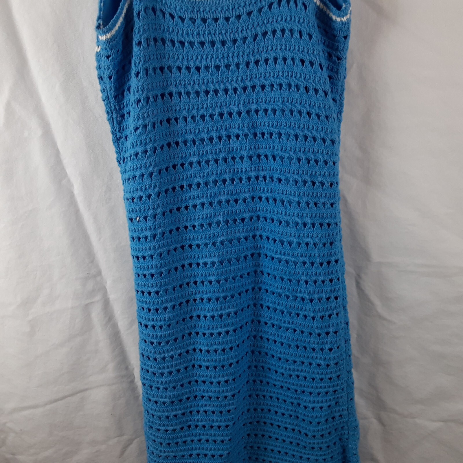 Willow & Wind Womens Small Blue Crochet Summer Dress Sleeveless White Trim