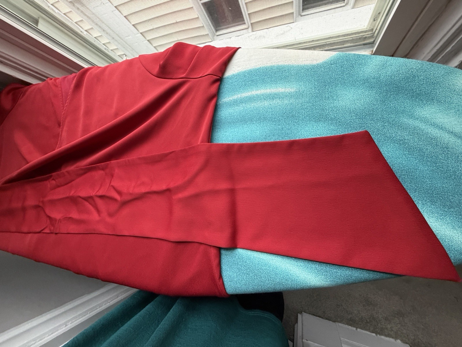 Halogen Satin Wrap Dress Size 2X Red Tie Waist Asymmetrical Cuff Sleeves Midi