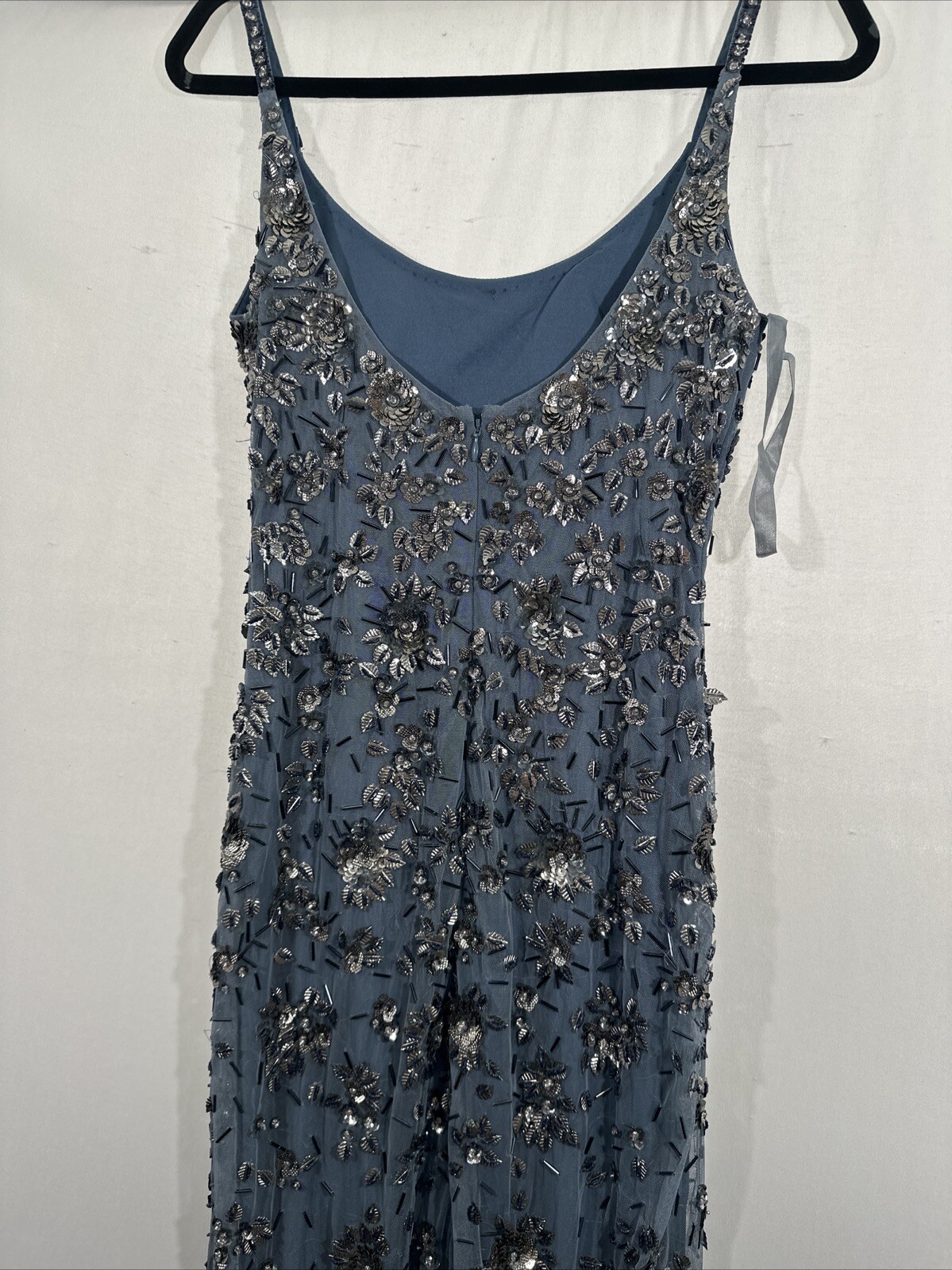 NWT Mac Duggal [ 4 ] 5477 Floral Embellished Scoop Neck Evening Gown Slate Q1001