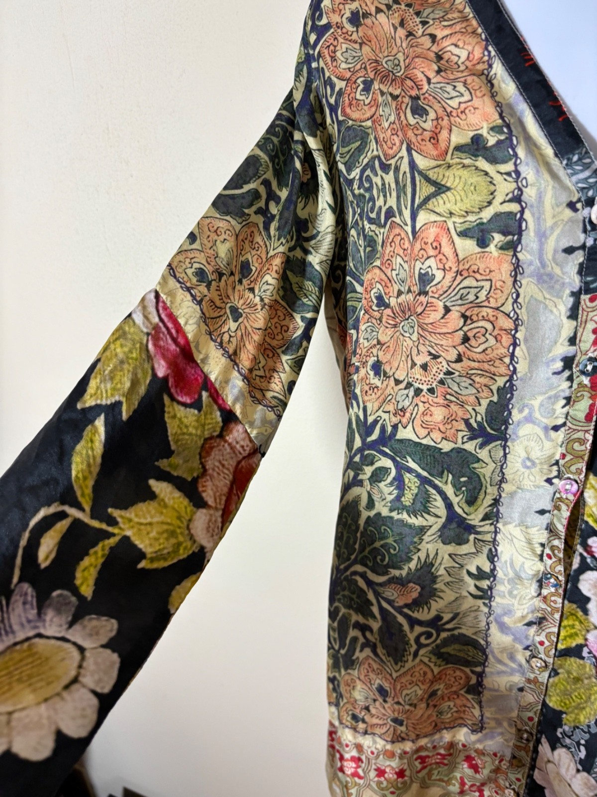 JOHNNY WAS Silk FLORAL PATCHWORK Art to Wear LAGENLOOK Boho TUNIC MINI Dress PS