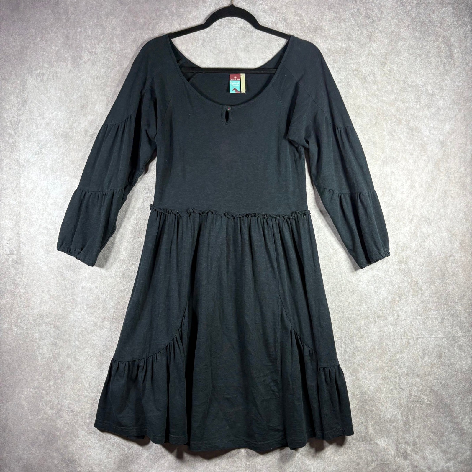 Matilda Jane Dress Womens Size Medium Black Character Counts Boho Ruffle Tiered