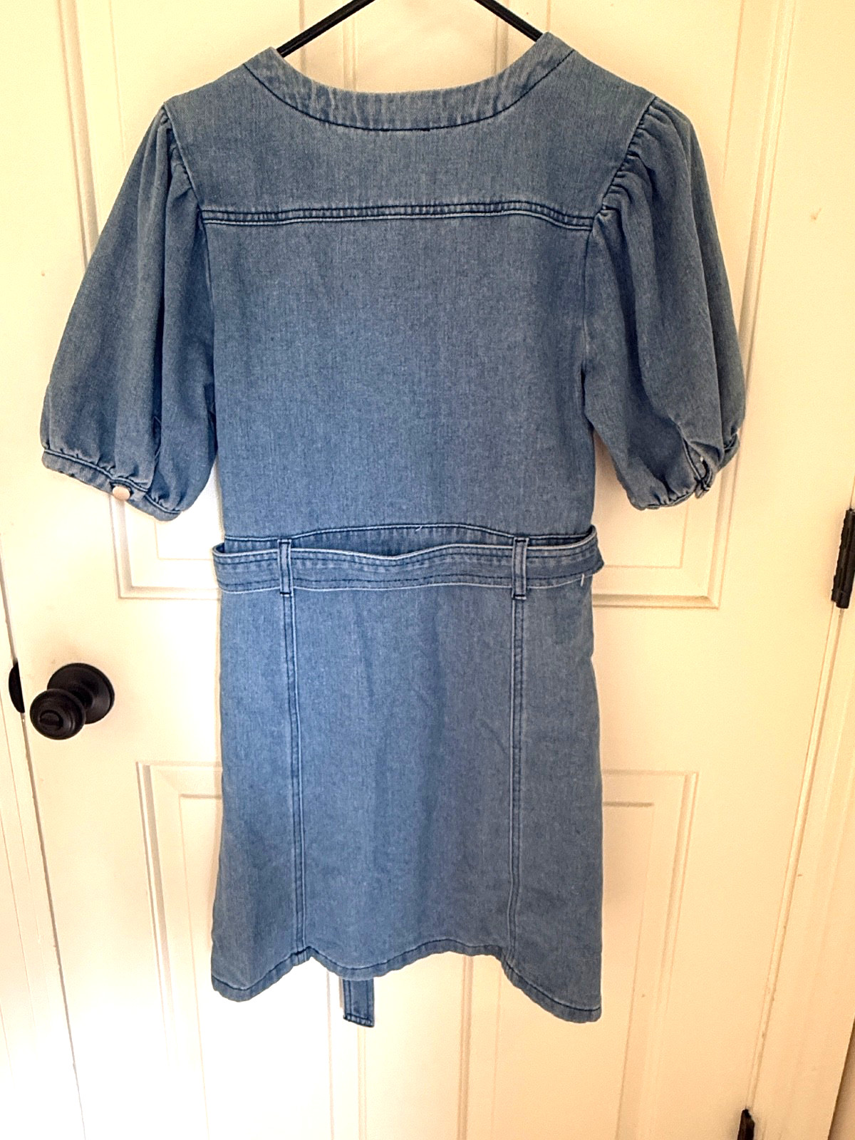 Mi Ami by Francescas puff sleeve mini denim dress Size M western cowgirl chic