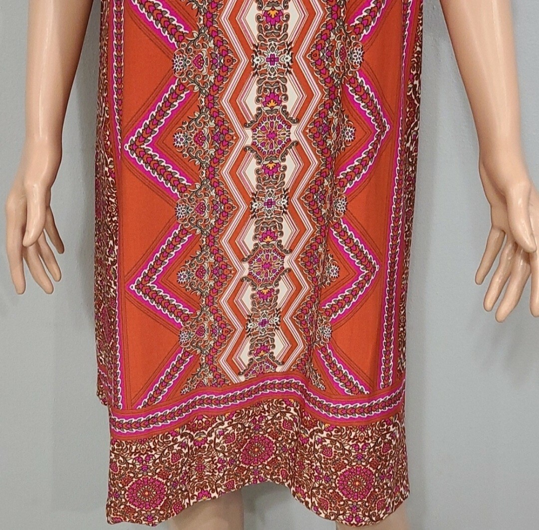 GRACE DRESSES Triangle Floral Print Dress Size 3X Orange Pink Geometric Shift