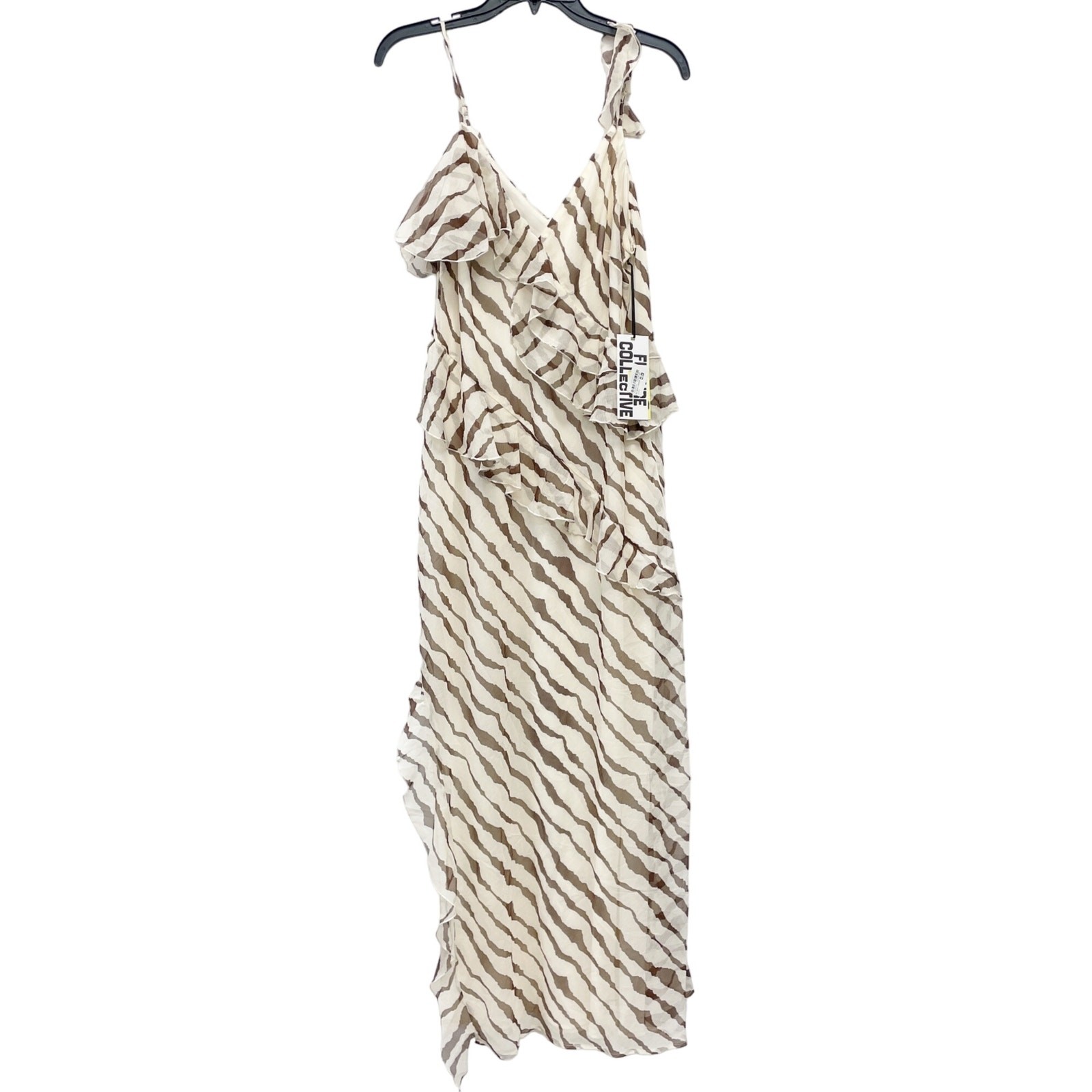 Future Collective Womens Brown Print Asymmetrical Ruffle Sleeveless Maxi Dress M