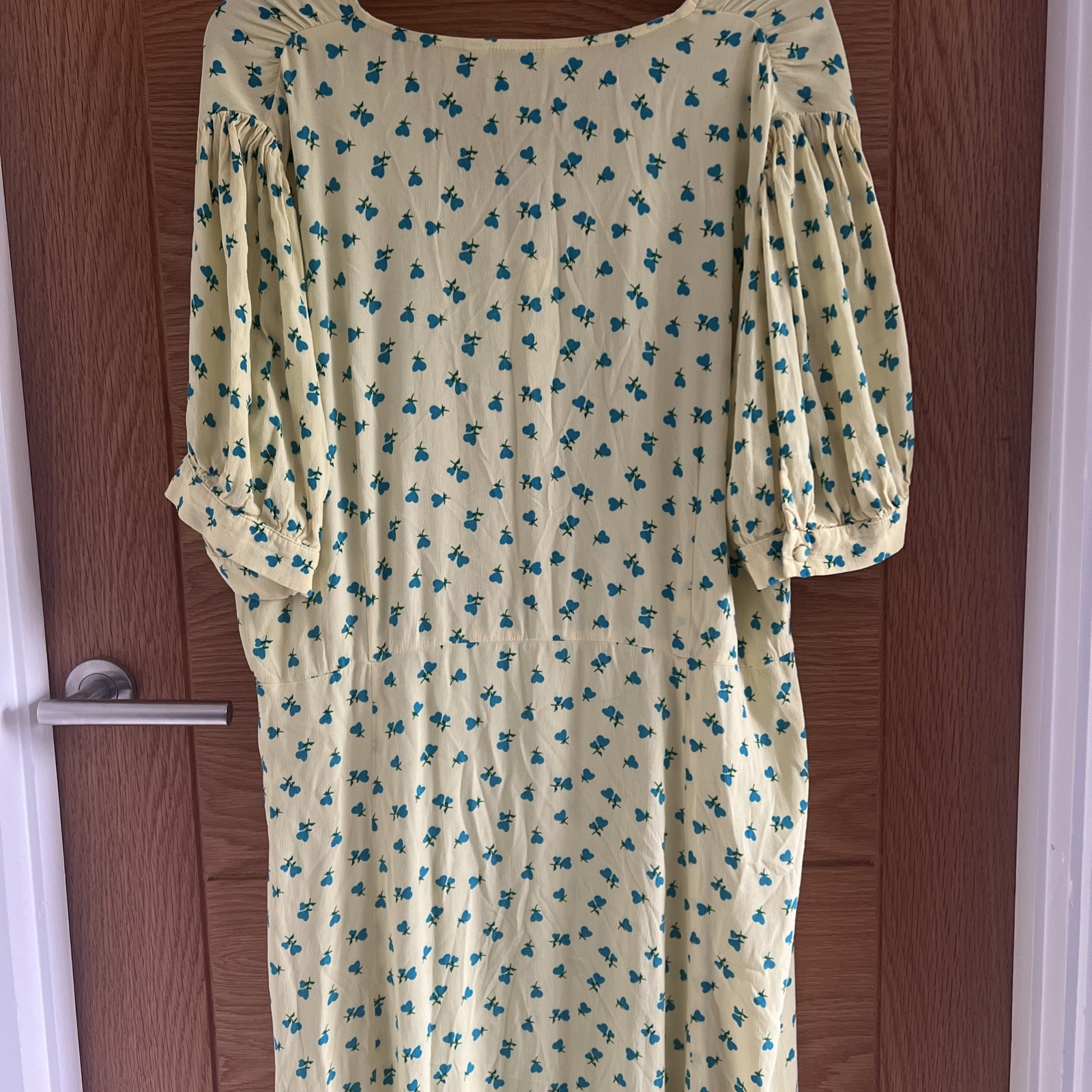 Marks & Spencer X Ghost Ditsy Print Tea Dress Size 18 Butter Yellow Blue Heart