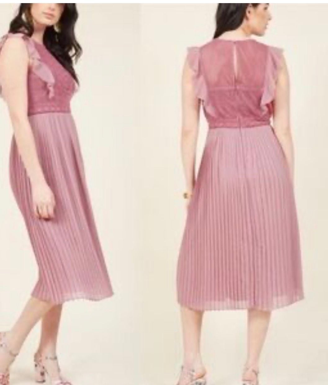 ModCloth Mauve Ruffle Lace Pleated Midi Dress Size S