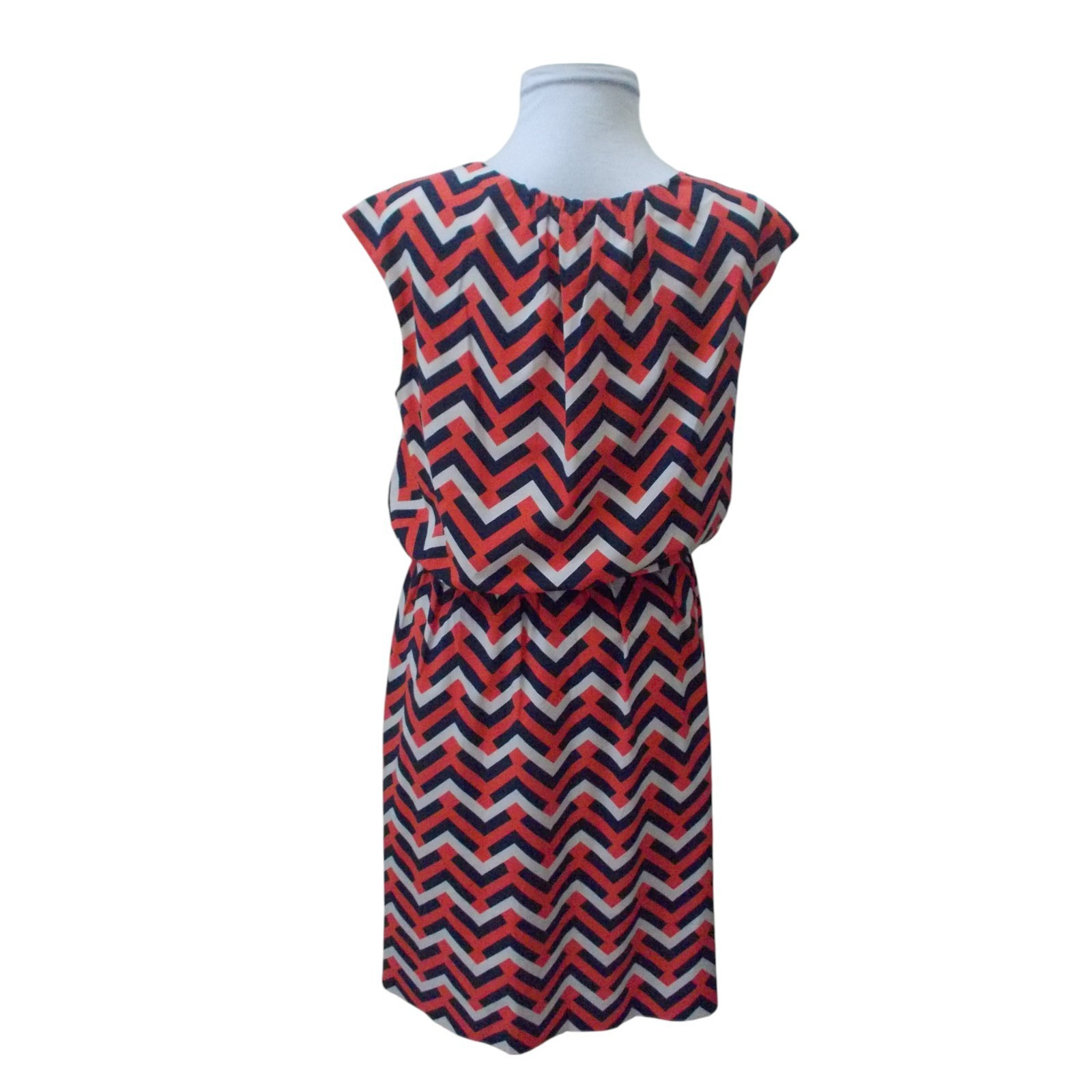 SIGNATURE by ROBBIE BEE Orange Blue White Chevron Print Cap Sleeve Dress Sz 8