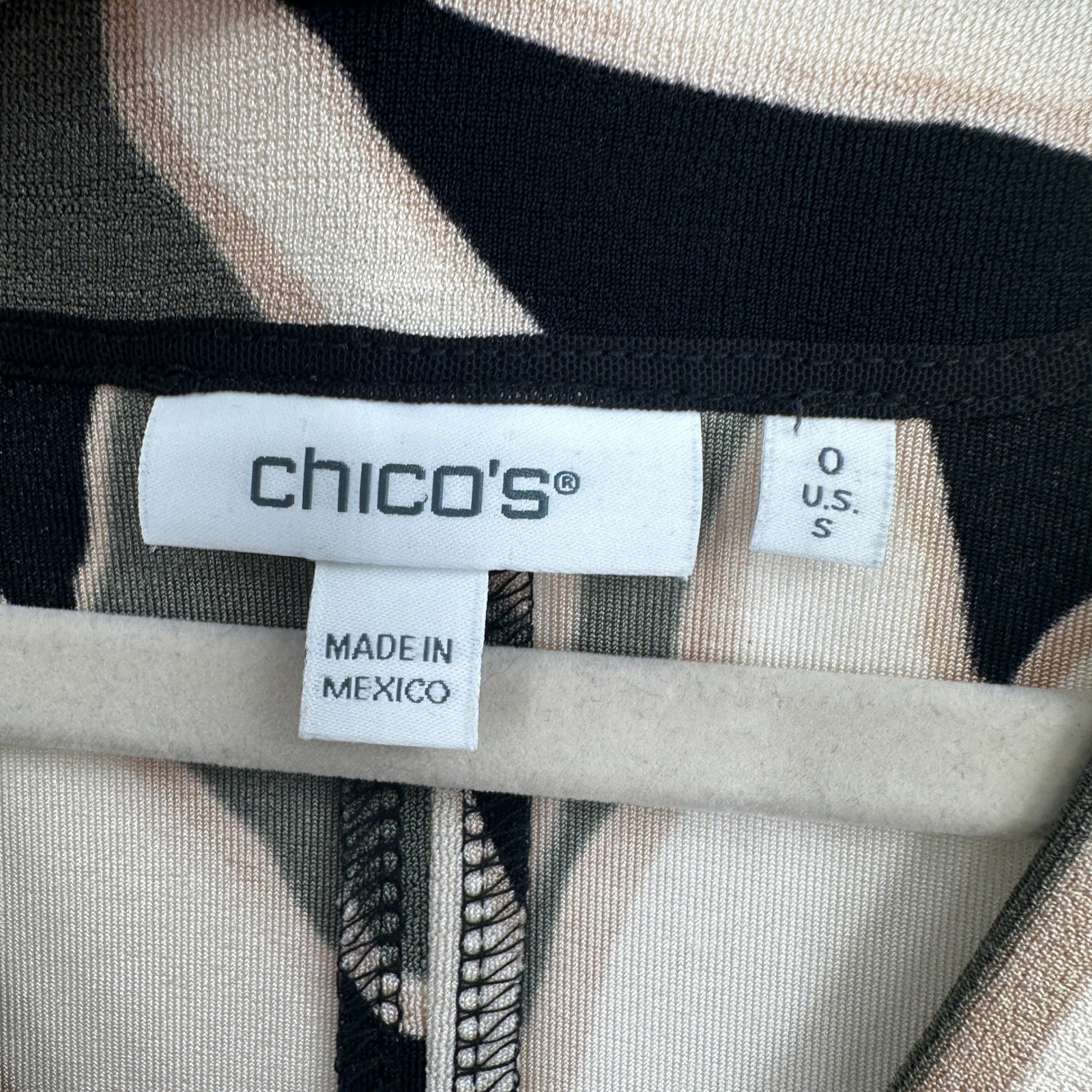 Chicos V-Neck Midi Dress Abstract Leaf Print Olive Cream Black Size 0 S