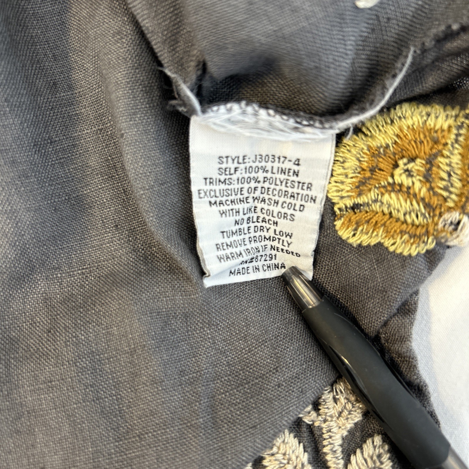 Johnny Was Embroidered Linen Tunic Dress Womens S Gray Floral Boho Sleeveless