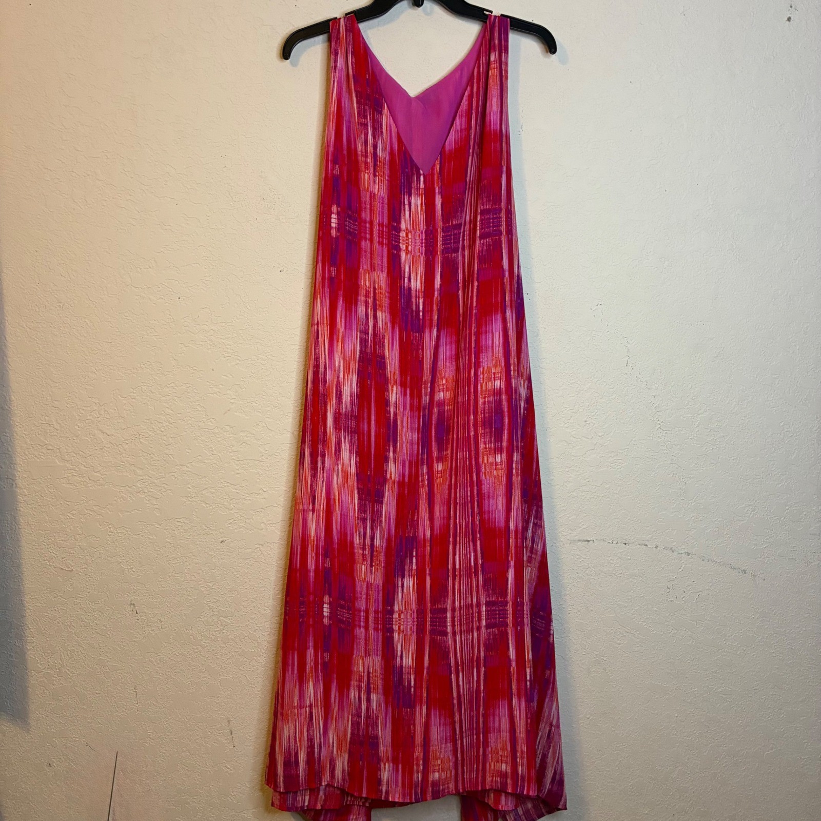 N Natori Illusions Abstract V-Neck Maxi Dress Pink Purple Red 2X GN3351 NEW