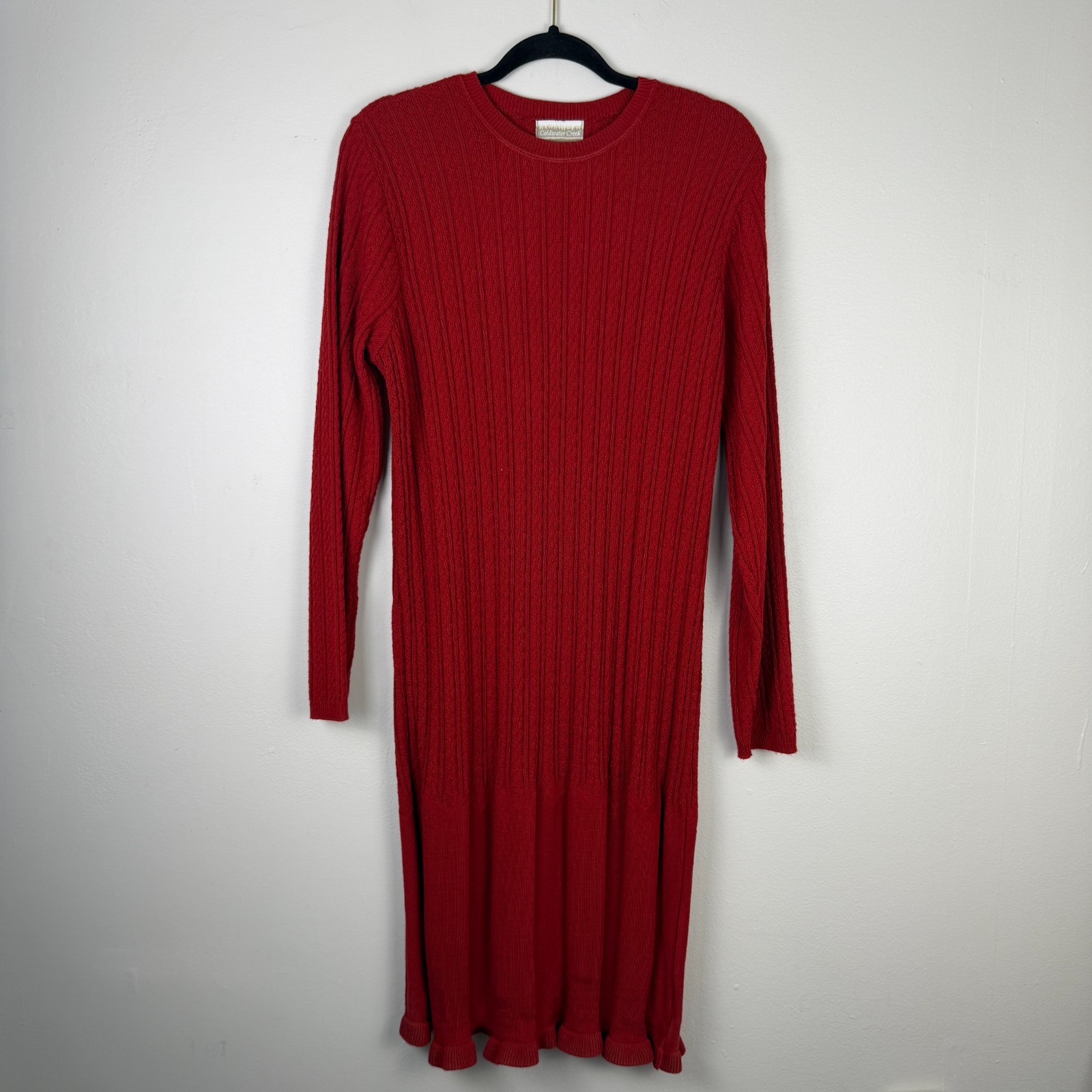 Coldwater Creek Sweater Dress Women Medium Red Cable Knit 100% Acrylic Crew Neck