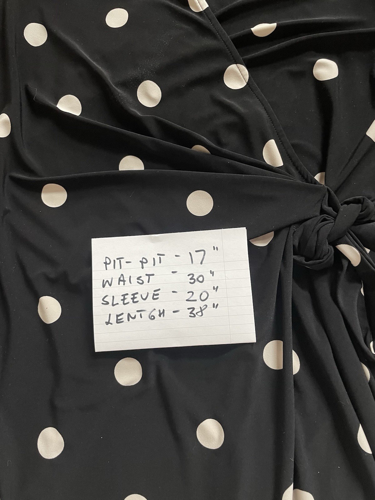 Anne Klein Dress Size M Polka Dot Print Faux Wrap Bracelet Length Sleeves