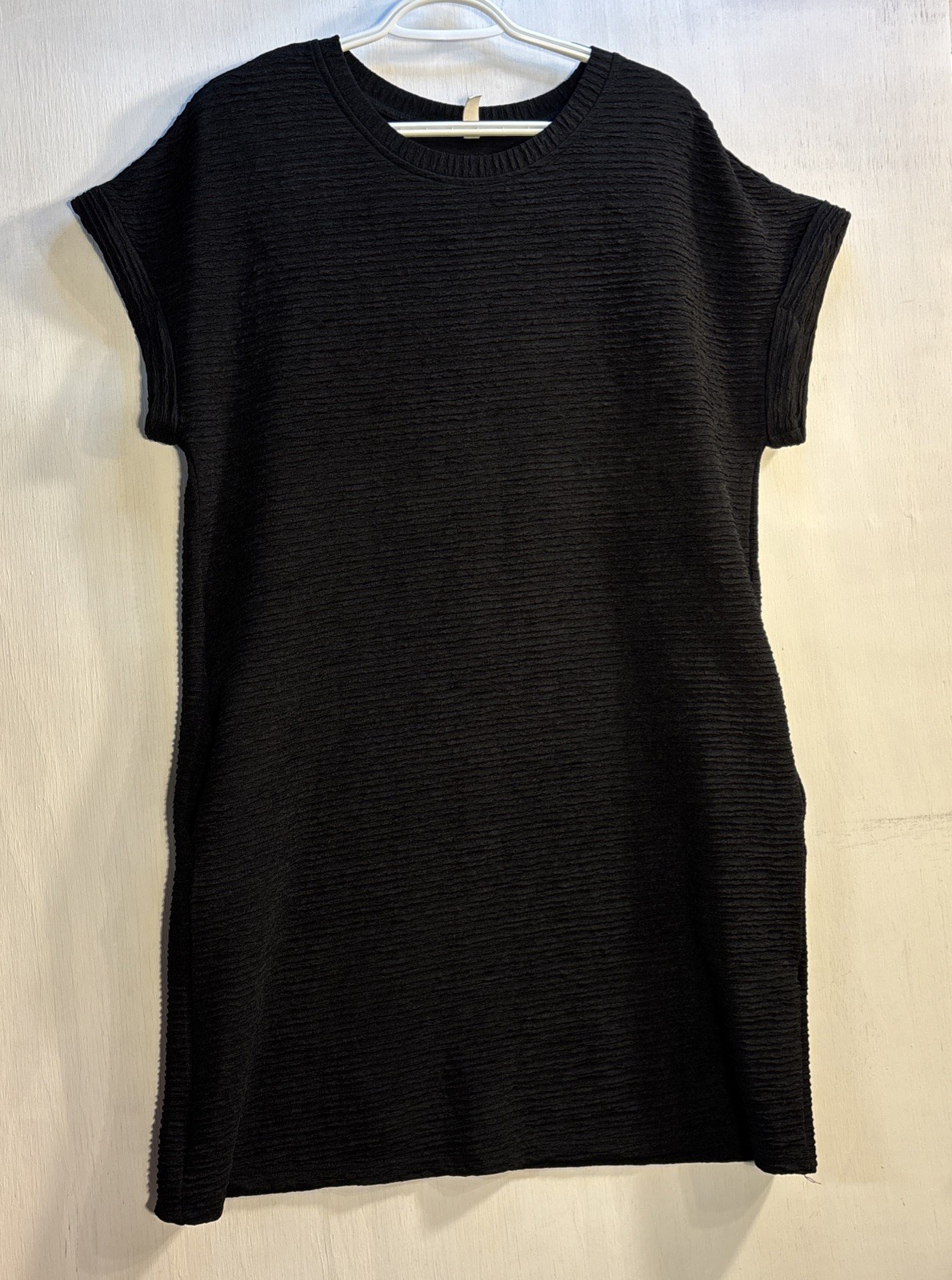 Evaless Women’s Size L Stretch Textured Knit Tunic Dress Pockets