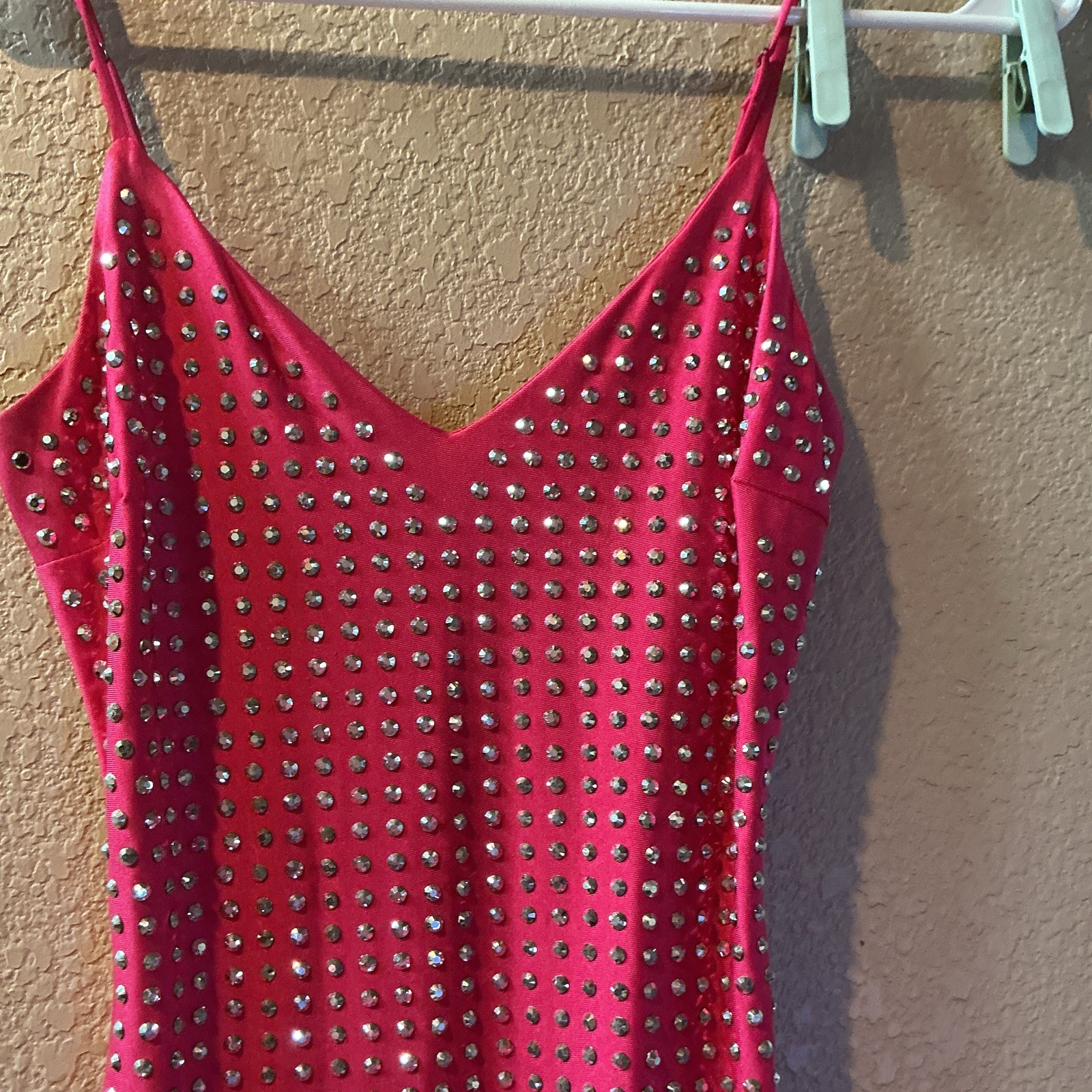 Windsor Pink Rhinestone Strappy V-Neck Bodycon Mini Dress Sleeveless S