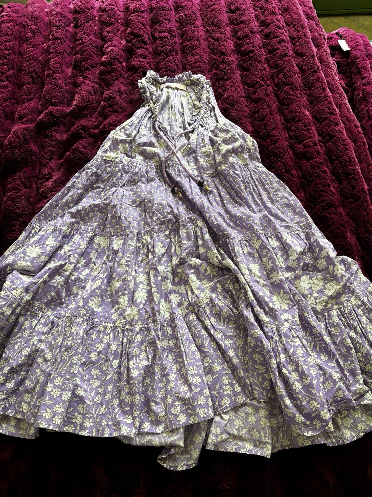 Ro Garden Purple Tiered Size Small 100% Cotton Cover Up Beach