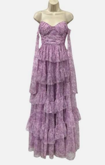 Say Yes Women’s Juniors Purple Floral-Print Off-The-Shoulder Gown Dress Size 1/2