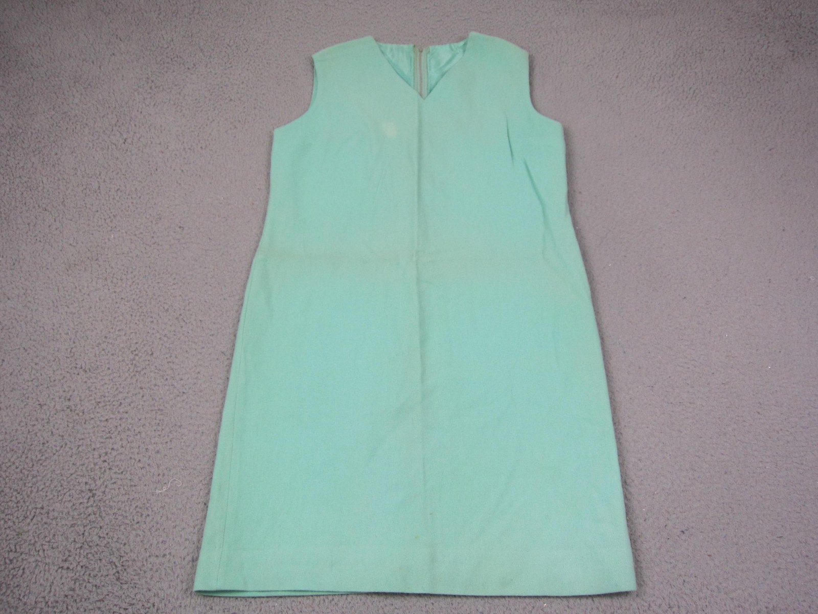 True Vintage Mod Dress Womens Large Green Wool Knit Shift Office Midi 60s 70s