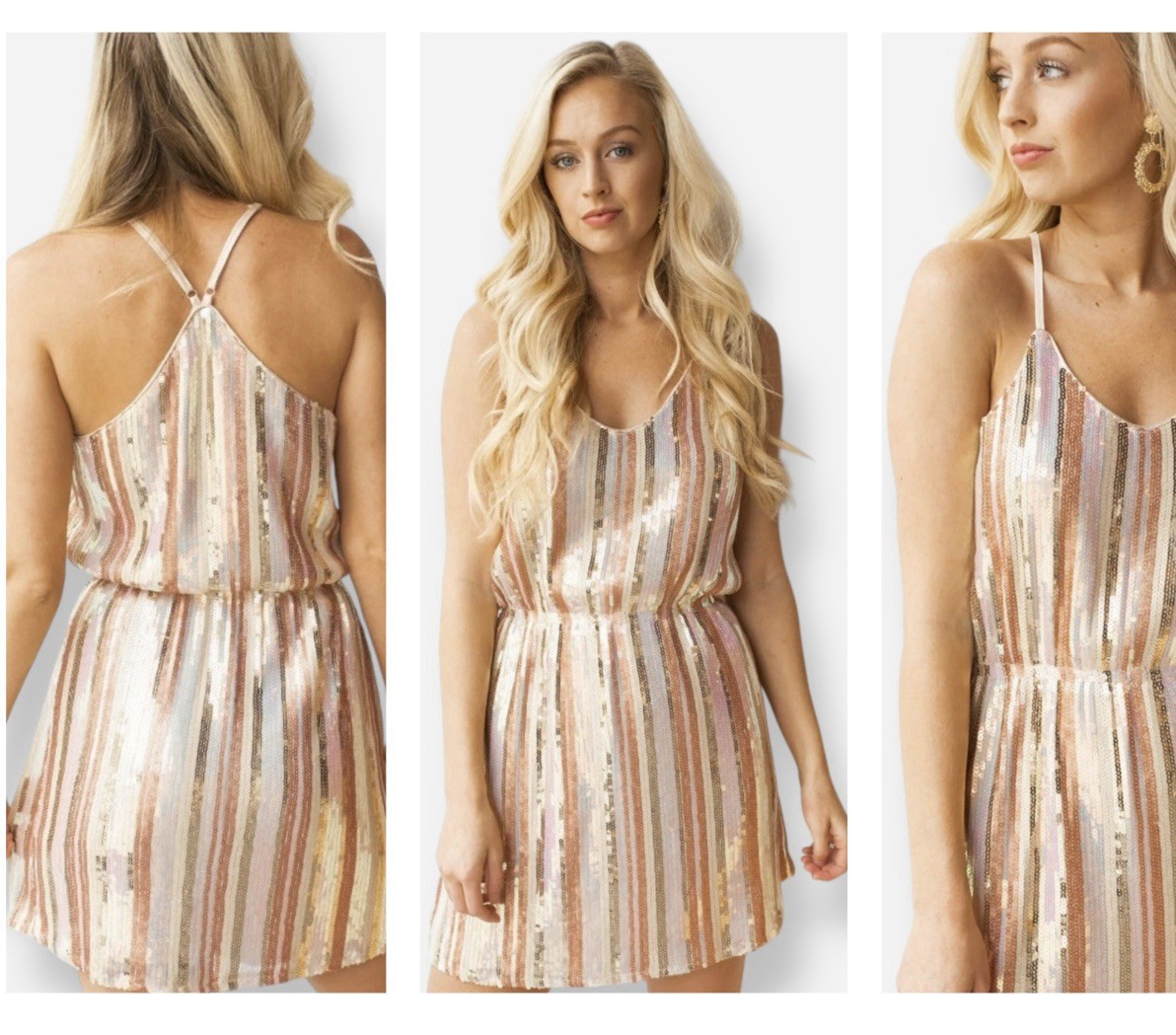 Fate Mini Dress Sequin Cotton Racerback Womens Small Pink Gold Silver Striped