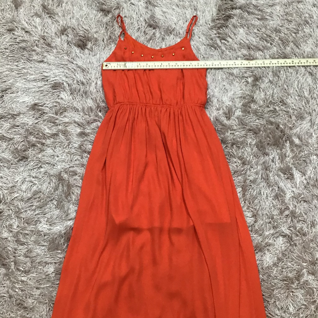 Nine Bird Womens A Line Dress Orange Maxi Embellished Neckline Spaghetti Strap M