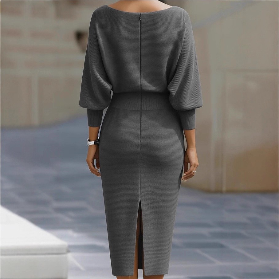 Pleated Batwing Sleeve Midi Dress – Women’s Fashionable A-Line Casual Daywear