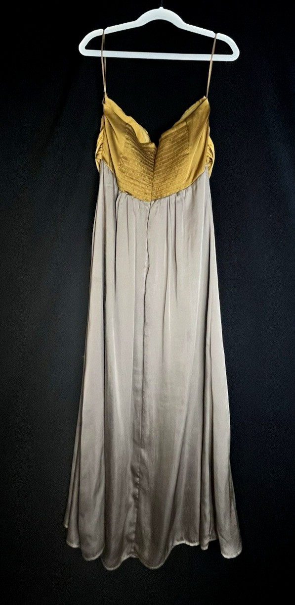 Mable Anthropologie Strapless Cut Out Satin Dress Taupe Mustard Yellow size M